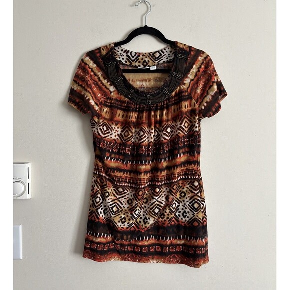 VTG CATO Womens Medium Y2K 90s‎ 2000s Animal Print Beaded Chain Top Summer Club - Picture 1 of 7